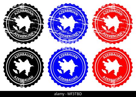 Azerbaijan - rubber stamp - vector, Azerbaijan map pattern - sticker - black, blue and red Stock Vector