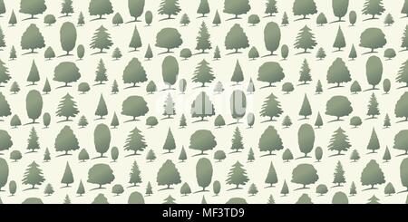 Repeating seamless pattern of green forest trees Stock Vector