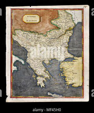 1804 Arrowsmith Map Turkey in Europe Greece Balkans Romania Bulgaria Transylvania Serbia Bosnia Montengegro Stock Photo
