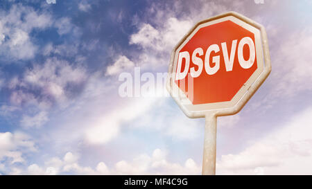 DSGVO (German for new regulation effective May 2018 in European Union on general data protection/privacy) message on stop sign as warning message for  Stock Photo