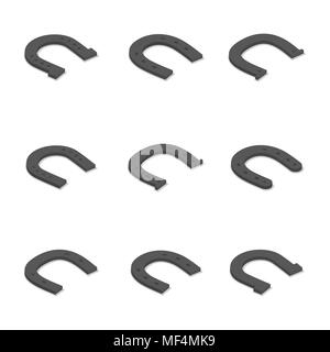 Set of different horseshoes isolated on white background. Flat 3D isometric style, vector illustration Stock Vector