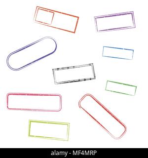 Set of rectangular grunge stamps isolated on white background, vector illustration. Stock Vector