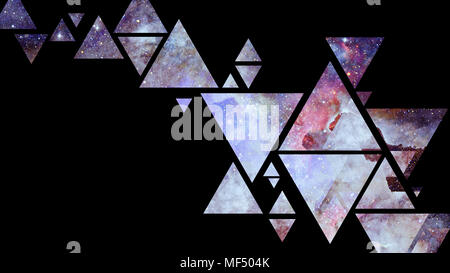 Abstract galaxy geometric background with triangles on black background. Elements of this image furnished by NASA. Stock Photo
