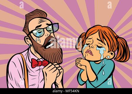 Hipster couple man and woman crying and praying Stock Vector