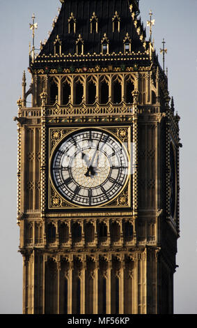 Big Ben Clock Face, Palace of Westminster, London,England UK. 2008 Big Ben is the nickname for the Great Bell of the clock at the north end of the Palace of Westminster in London[1] and is usually extended to refer to both the clock and the clock tower.[2][3] The official name of the tower in which Big Ben is located was originally the Clock Tower, but it was renamed Elizabeth Tower in 2012 to mark the Diamond Jubilee of Elizabeth II. The tower was designed by Augustus Pugin in a neo-gothic style. When completed in 1859, its clock was the largest and most accurate four-faced striking and chimi Stock Photo