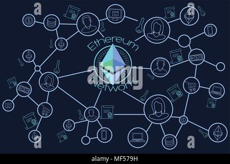 A vector illustration of Ethereum Network Blockchain Conceptual Stock Vector