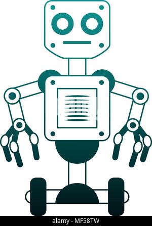 Robot technology cartoon on blue lines Stock Vector