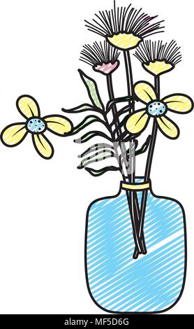 doodle exotic flowers preserves inside mason jar Stock Vector