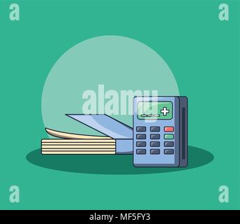 calculator and book over turquoise background, colorful design. vector illustration Stock Vector