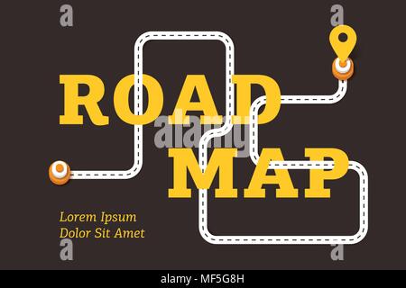 Road map business concept with winding road and pin pointer. Minimalistic business infographics, process direction, timeline diagram, Digital marketin Stock Vector