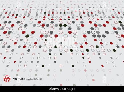 Abstract halftone pattern dots red, black and gray color perspective on white background. Vector illustration Stock Vector
