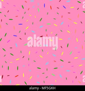 Donut Pink Texture. Glaze and Colored Sprinkles Seamless Pattern Stock Vector