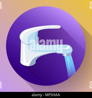 Water tap with flowing water. Metal water faucet icon, faucet water vector Stock Vector