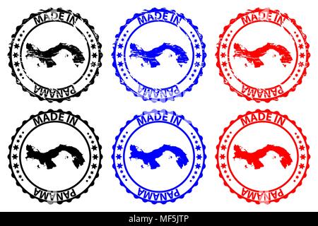 Made in Panama - rubber stamp - vector, Panama map pattern - black, blue and red Stock Vector