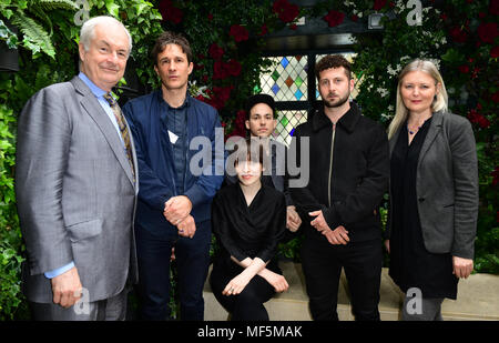 Paul Gambaccini, Crispin Hunt, Elena Tonra and Igor Haefeli of Daughter, Alexander Kotz of Elderbrook, and Vick Bain during the announcement of the nominations for the 2018 Ivor Novello Awards, at The Club at The Ivy, in London. Picture date: Tuesday 24th April, 2018. See PA story SHOWBIZ Novello. Photo credit should read: Ian West/PA Wire Stock Photo