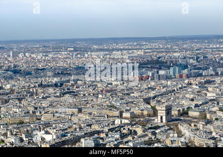 View of the city of Paris, including the Arc de Triomphe, from the Eiffel Tower, France Stock Photo