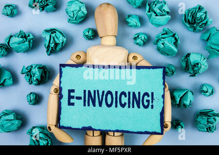 Word writing text E-Invoicing Motivational Call. Business concept for Company encourages use of digital billing written Sticky note paper within Paper Stock Photo