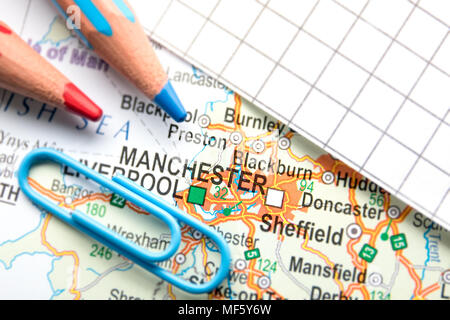 Manchester city of Great Britain in the center of the geographic map Stock Photo