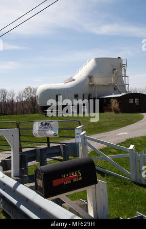 Hellam, PA, USA - April 23, 2018:  The Haines Shoe House is an unique structure near the Lincoln Highway in York County, Pennsylvania. Stock Photo