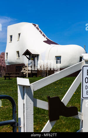 Hellam, PA, USA - April 23, 2018:  The Haines Shoe House is located near the Lincoln Highway in York County, Pennsylvania. Stock Photo