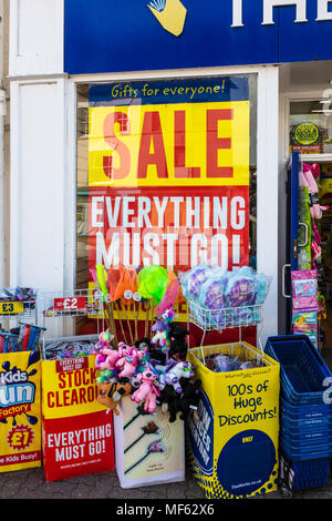 Toys in a closing down sale outside ot the Works shop on Monmow