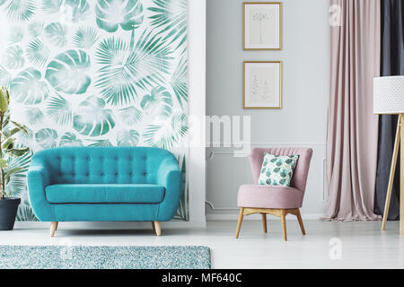Pink armchair in modern interior of living room Stock Photo Alamy