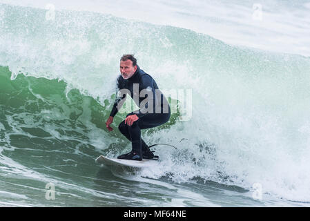Naked surfing, nude surfer on wave, Cornwall, UK Stock Photo - Alamy