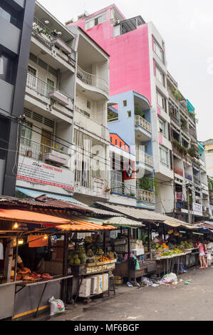 Market stalls selling fruit and vegetables in the Ton That Dam Street markets, Ho Chi Minh City, Vietnam. Stock Photo