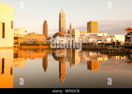 Skyline of downtown Cleveland from the harbor, Ohio, USA Stock Photo