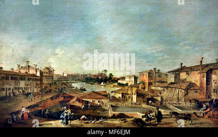 The Lock Gates at Dolo 1774 Francesco Lazzaro Guardi 1712 – 1793 Italian painter of veduta, nobleman, and a member of the Venetian School. Venice Italy Stock Photo