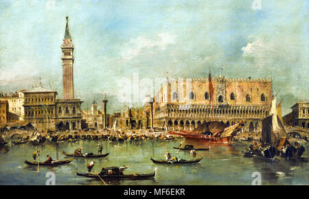 Vieuw of the Molo with the Ducal Palace 1780-90  by Francesco Lazzaro Guardi 1712 – 1793 Italian painter of veduta, nobleman, and a member of the Venetian School. Venice Italy Stock Photo