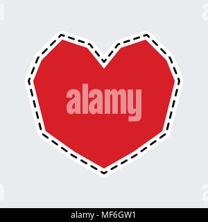 Red heart in patch style. Clip Art for sticker or pin. Stock Vector