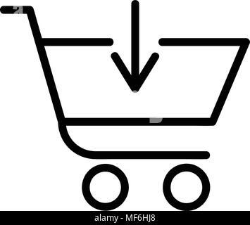 Shopping cart with down arrow sign, isolated on white background Stock Vector