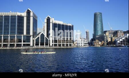 Millwall Dock is a dock at Millwall, London, England, located south of Canary Wharf on the Isle of Dogs Stock Photo