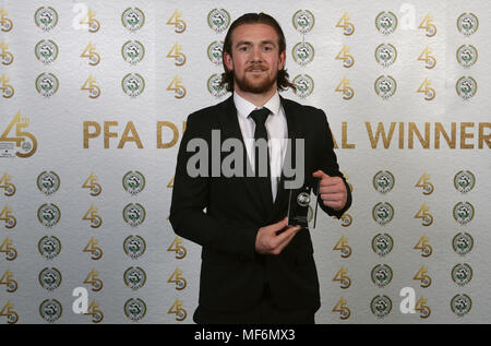 Peterborough United's Jack Marriott poses with the PFA League One Team of the Year award during the 2018 PFA Awards at the Grosvenor House Hotel, London. Stock Photo