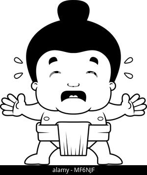 A cartoon illustration of a little sumo boy crying. Stock Vector