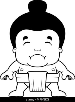A cartoon illustration of a little sumo boy looking sad. Stock Vector