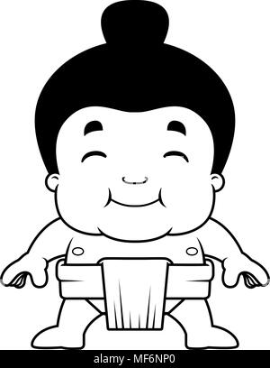 A cartoon illustration of a little sumo boy smiling. Stock Vector