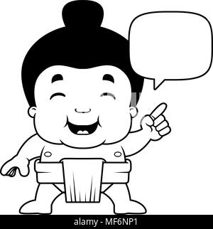 A cartoon illustration of a little sumo boy talking. Stock Vector