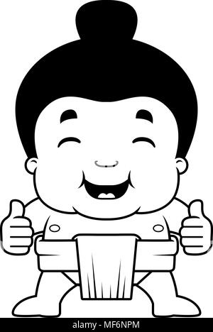 A cartoon illustration of a little sumo boy giving the thumbs up sign. Stock Vector