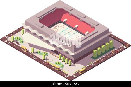 Vector isometric low poly ice hockey rink Stock Vector