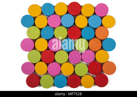 Colored wooden circles on a white background, isolate Stock Photo
