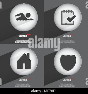 Set of one-color web buttons flat design. Simple circle sticker internet sign gray background. web-design elements. Vector illustration Stock Vector