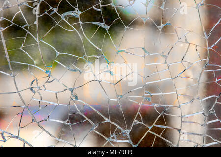 Broken tempered glass close up , background of glass was smashed Stock Photo