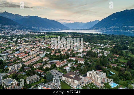 Switzerland, Ticino, Aerial view of Locarno, Lake Maggiore Stock Photo