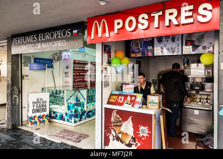 Mexico City,Mexican,Hispanic,historic Center Centre,McDonald's Dessert Kiosk,ice cream,shakes,man men male,cashier MX180305007 Stock Photo