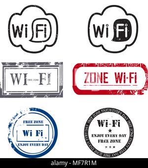 Grunge rubber stamps with text free Wi-Fi zone. vector illustration Stock Vector