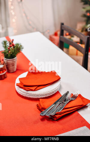 christmas table with tableware Stock Photo