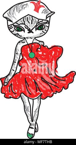 Cat in a dress. Vector illustration. Stock Vector