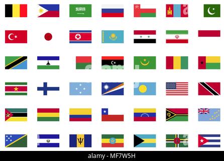 World flag flat icon collection Stock Vector